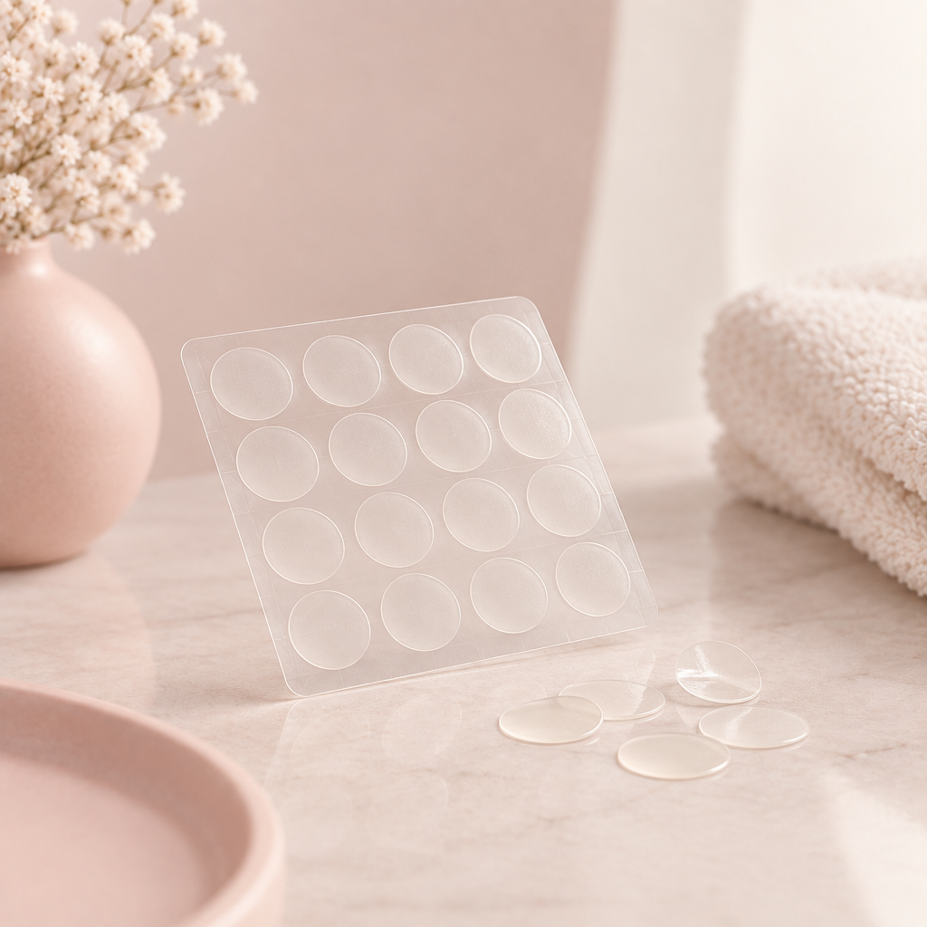 Clear hydrocolloid blemish patches on a sheet