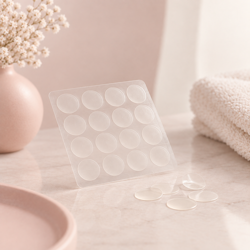 Clear hydrocolloid blemish patches on a sheet